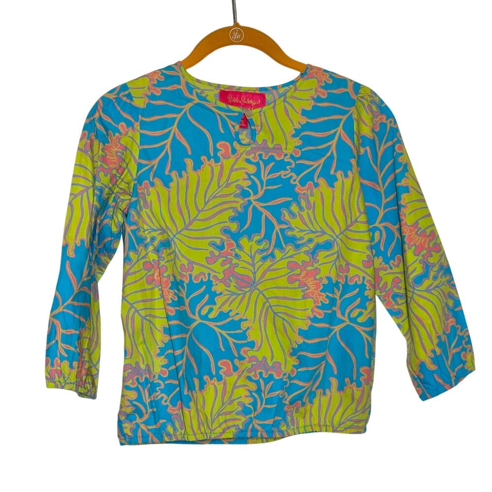 Lilly Pulitzer Jubilee Girls Blue Green Pink 3/4 Sleeve Top Sz 12